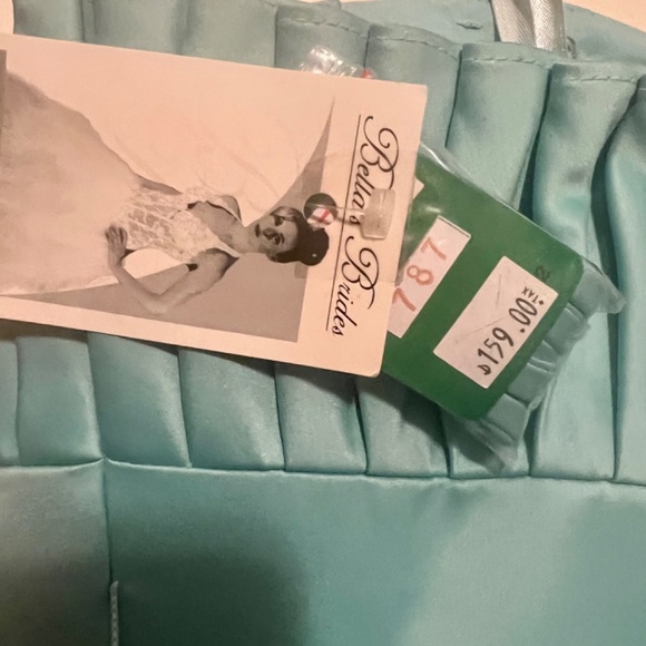 New adorable silk summer party dress Mori Lee turquoise color - Picture 7 of 8